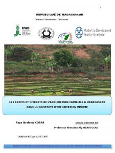 Les Droits Et Interets De L’agriculture Familiale A Madagascar Dans Un Contexte D’exploitation Miniere