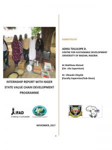 Internship Report With Niger State Value Chain Development Programme