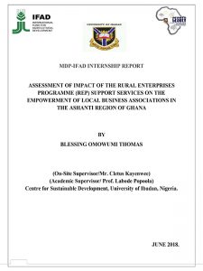 Assessment Of Impact Of The Rural Enterprises Programme (REP) Support Services On The Empowerment Of Local Business Associations In The Ashanti Region Of Ghana