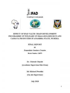 Effect Of Ifad Value Chain Development Programme On Welfare Of Smallholder Rice And Cassava Producers In Anambra State, Nigeria