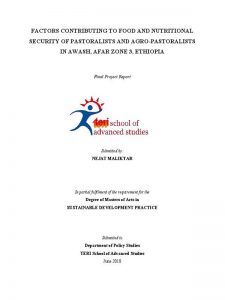 Factors Contributing To Food And Nutritional Security Of Pastoralists And Agro-pastoralists In Awash, Afar Zone 3, Ethiopia