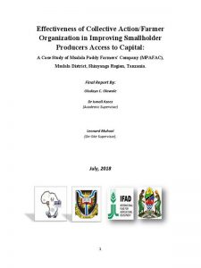Effectiveness Of Collective Action/farmer Organization In Improving Smallholder Producers Access To Capital