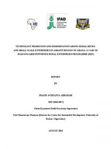 Technology Promotion And Dissemination Among Rural Micro And Small Scale Enterprises In Ashanti Region Of Ghana