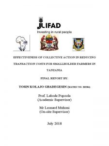 Effectiveness Of Collective Action In Reducing Transaction Costs For Smallholder Farmers In Tanzania