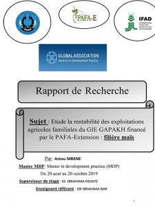 Etude La Rentabilité Des Exploitations Agricoles Familiales Du GIE GAPAKH Financé Par Le PAFA-Extension